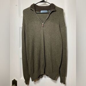 Oscar de la Renta Men's Quarter Zip Mock Neck Sweater Olive Green Sz XL
